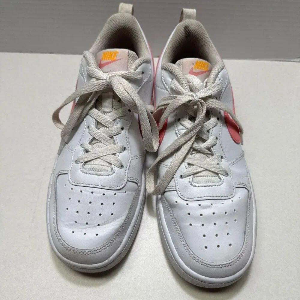 Nike Court Borough Low 2 GS Size 6 Youth White Coral Pink Swoosh Logo